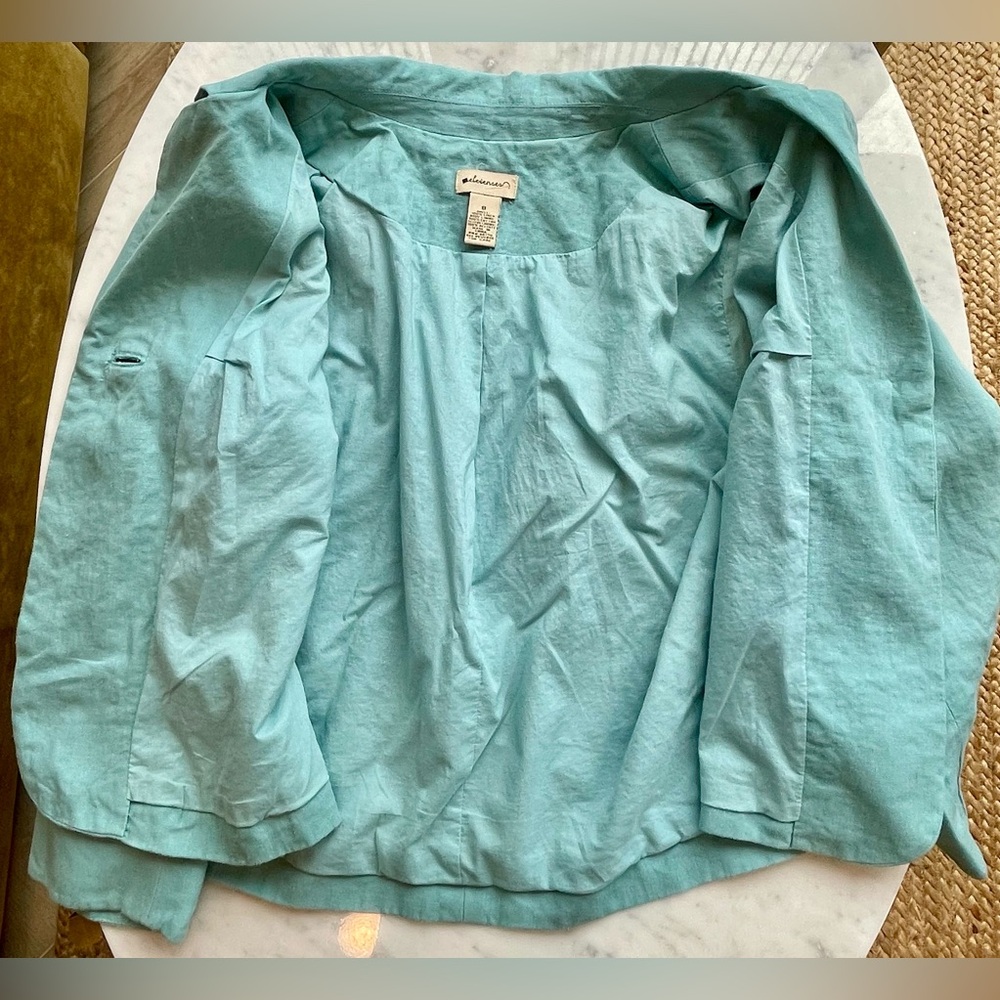 Elevenses by Anthropologie  swing-style linen blazer, single button, aqua,8, EUC - Picture 7 of 11